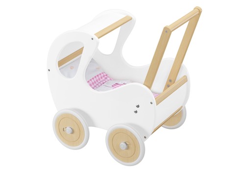Weißer holzpuppenwagen - weißer,