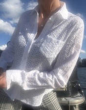 Edle Gant Lochstickerei Bluse