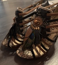 High Heels Sergio Todzi Gr. 39 Exklusiv mit Pfau Feder u. Schlangen Print Braun