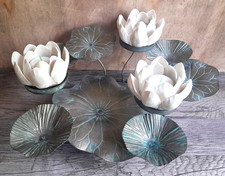 Lotus Blätter Antik Look Metall Kerzenständer Blüten Teelicht Halter Stilvoll