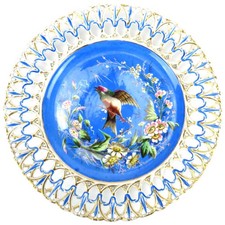 Wunderschöner Porzellan Zierteller Vogeldekor Antik um 1900 Zierdurchbruch 33,5c
