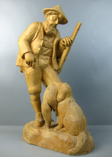 Große holzfigur jäger mit - große,