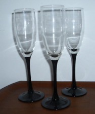 3 Sektgläser Luminarc DOMINO France schwarzer Stiel Sektflöten Champagner Gläser