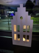 Holz Lichthaus weiß Holzhaus 25cm Weihnachtshaus Laterne Windlicht