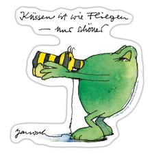 Janosch Frosch Küssen ist wie Fliegen Spruch Aufkleber Sticker, max. 10 x 10 cm