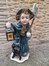 alte  Porzellan Figur  Nachtwächter mit Lampe und Katze , 13 cm , wohl Thüringen