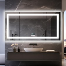 100-160CM Wandspiegel mit Beleuchtung XXL Badspiegel Touch Bluetooth Uhr Digital