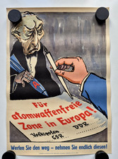 Plakat K. Sauer atomwaffenfreie Zone Adenauer Propaganda 1958 Original DDR A3