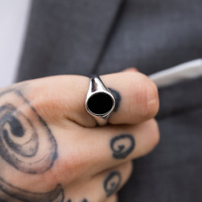 Herren Ring 925 Massives Sterlingsilber Oval Schwarzer Onyx Edelstein Signet
