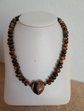 Halskette Tigerauge mit Herz 3x3 cm, 47 cm, Magnet,  Handarbeit, eigene Herst.