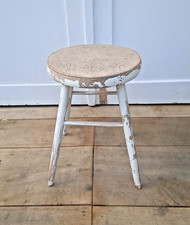 Alter Hocker Holz weiß Beistelltisch rund Shabby Vintage Brocante Landhaus 44cm