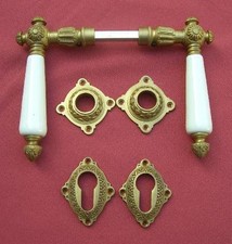 Jugendstil / Gründerzeit Haustürbeschlag für PZ-Schloß Messing antik (3-PZ-AW)