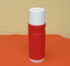 Vintage Thermoskanne mit Becher, Isolierkanne, DDR retro, Camping rot (T12)
