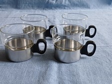 4 Teegläser von WMF, Glas Schott Jena, Cromargan, Design Günter Kopetz, Vintage