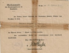 Signierung Generalfeldmarschall August v. Mackensen auf EK II Urkunde Biographie