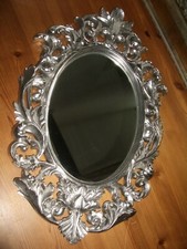 Barock Spiegel Wandspiegel oval silber Nostalgie Deko 51x31 cm