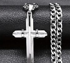 Stabile Edelstahl Halskette Silber Herren Damen Kreuz Kette Mode Schmuck