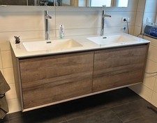 Waschtisch hängend mit Amaturen 150x52x56 Rosenholz, Gussmarmor