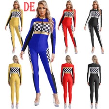 DE Damen Rennfahrer Overall Anzug Uniform Kostüm Einteiler Jumpsuit Racer Racing