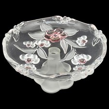 Glasschale Bonbonschale mit Fuß Walther Glas Schale Rosa Blumenmuster Geprägt