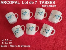 ARCOPAL FRANCE Vintage Set 7 TASSEN stapelbar Blumendekor VERONICA Myosotis