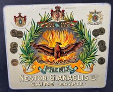 antike alte Blechdose Zigaretten 100 CIGARETTES PHENIX NESTOR GIANACLIS um 1920