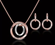 Halkette Ohrringe Set Damen Frauen Zirkonia Rosegold Modeschmuck 