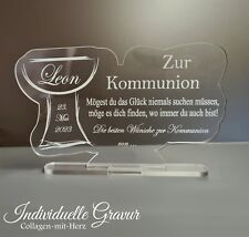 Aufsteller Taufe Kommunion Konfirmation Firmung  Geschenk mit Gravur Fisch Kelch