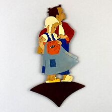 Midcentury Brüder Grimm Deko Hellerkunst 26cm Märchenerzähler Märchen-Holzbild