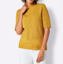 Creation L Damen Pullover Oberteil Kurzarm Stehkragen ocker NEU