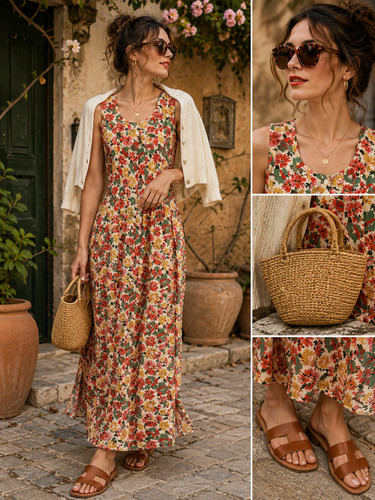 Vintage maxikleid 90er viskose - maxikleid,
