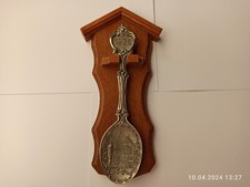 Jahreslöffel 1988 Frieling Zinn Löffel mit massiv Eiche Holzbrett