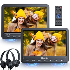 2x10.5" Full HD Auto Monitor Tragbarer DVD Player AKKU USB Für Kinder+Kopfhörer