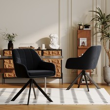 Goeurvant Esszimmerstühle 2er Set Armlehne Drehstuhl Polsterstuhl Samt Schwarz