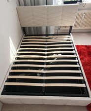 ###Redom Polsterbett Hydraulisches Doppelbett 140x200 cm Samt Beige###