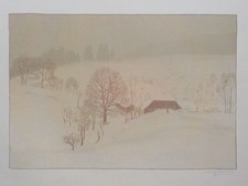 KARL BIESE - Winternebel im Schwarzwald. Farblithographie signiert, 1905