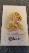 AK Alte Kinderpostkarte Taufkarte Mädchen Kreuz Wolke Goldrand Geprägt 11354