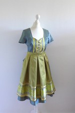 Munich Couture Satin Dirndl Mieder Rock Schürze Zweiteiler blau grün 36 S neu