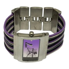 Mustang Damen Armband Uhr Leder Lila Schwarz Ausgefallen Selten