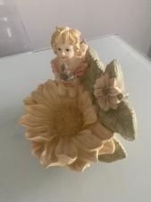 Vintage Elfen Figur Gartenfee mit Vogel,Blumen Brunnen Handwerk Skulptur Dekor ,