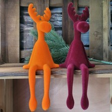 2 x Flock Elch Figur bordeaux orange 26cm Deko Kantenhocker Weihnachten Rentier