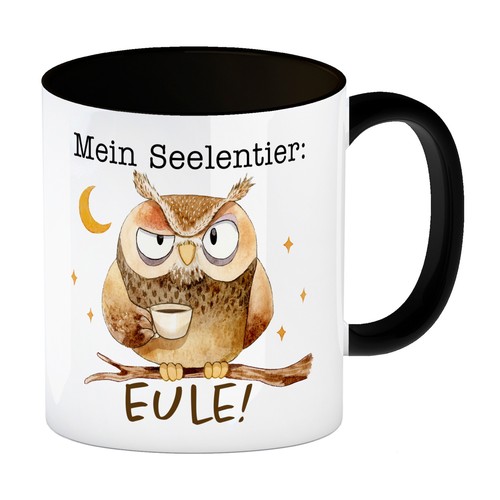 Eule kaffeebecher schwarz - kaffeebecher,