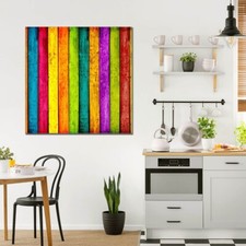 banjado Glas Wandbild quadratisch Wohnzimmer Küche Büro Motiv Bunte Holzlatten