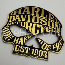 1 x 3D Emblem Logo Alu Plakette für Harley Davidson Skull Totenkopf Schädel Gold