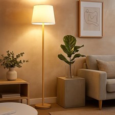 Stehlampe Standleuchte Schlafzimmerlampe Textil weiß Holzoptik braun LED H 151cm