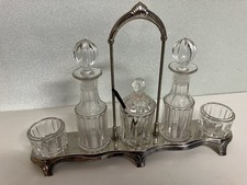 Alte Menage 20er Jahre Metall mit 5 Glaseinsätzen Salz Pfeffer Senf Öl Essig