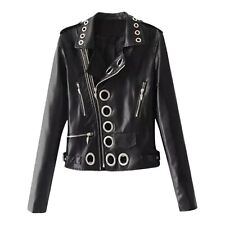 Damen Leder-Optik Jacke Biker-Look Mit Nieten Modetrends Punk Rock Kunstleder PU