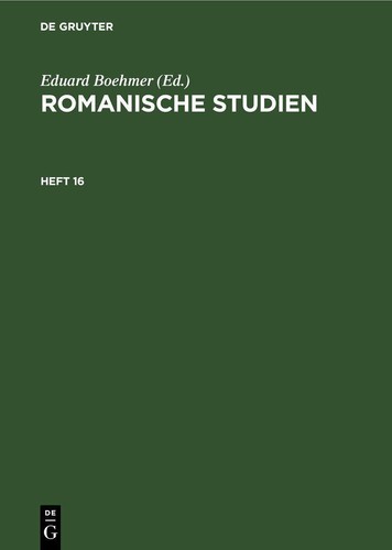 Romanische studien heft - romanische, 16