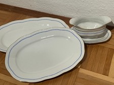 Zeh Scherzer Bavaria, Porzellan Sauciere und 2 Servierplatten, verziert Goldrand
