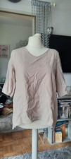 Tunika Gr. XXL beige V-Neck seitlich länger Lagenlook Baumwolle Puffärmel NEU